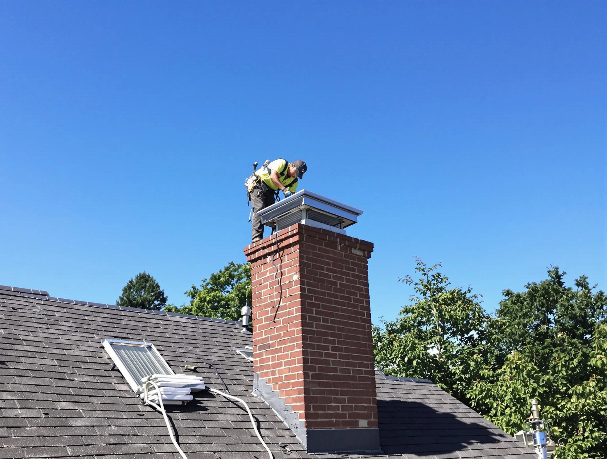 Gunbarrel Chimney Sweep technician measuring a chimney cap in Gunbarrel, CO