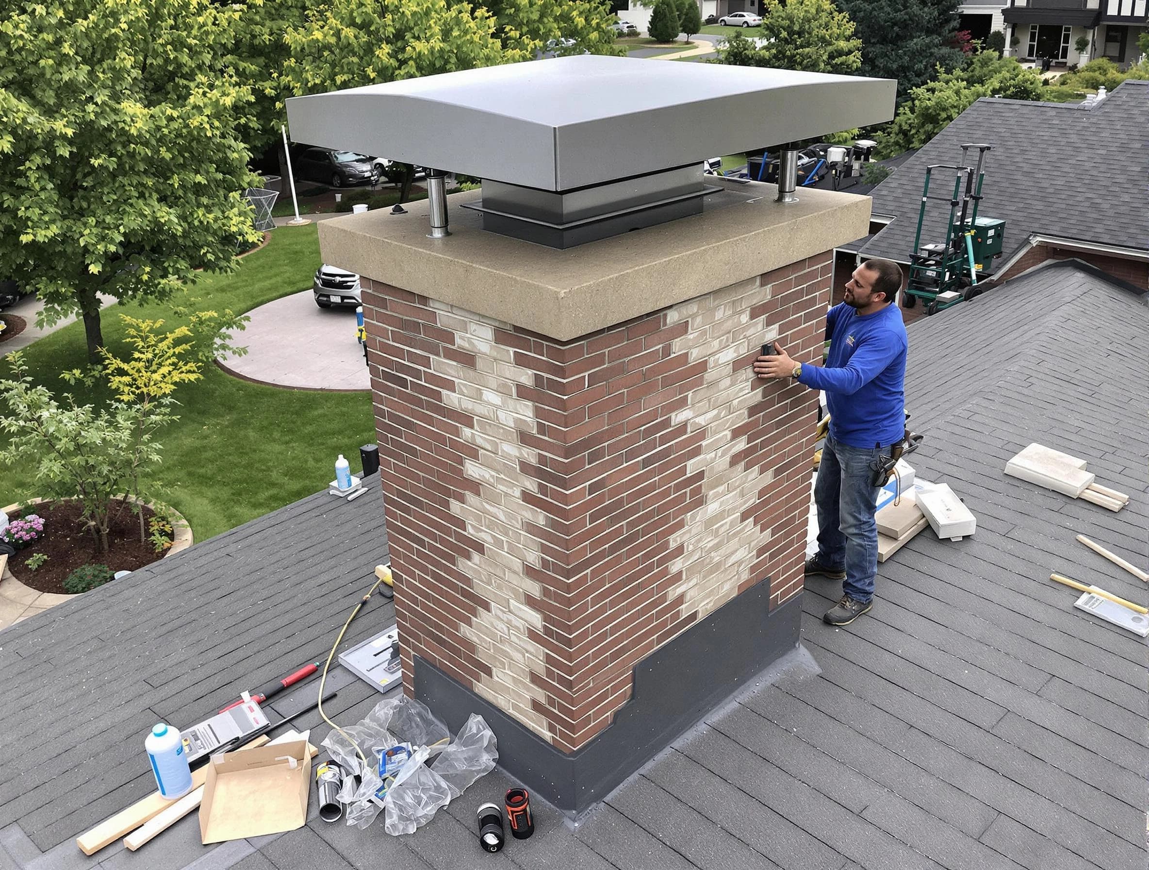 Gunbarrel Chimney Sweep team working on a custom chimney remodel in Gunbarrel, CO