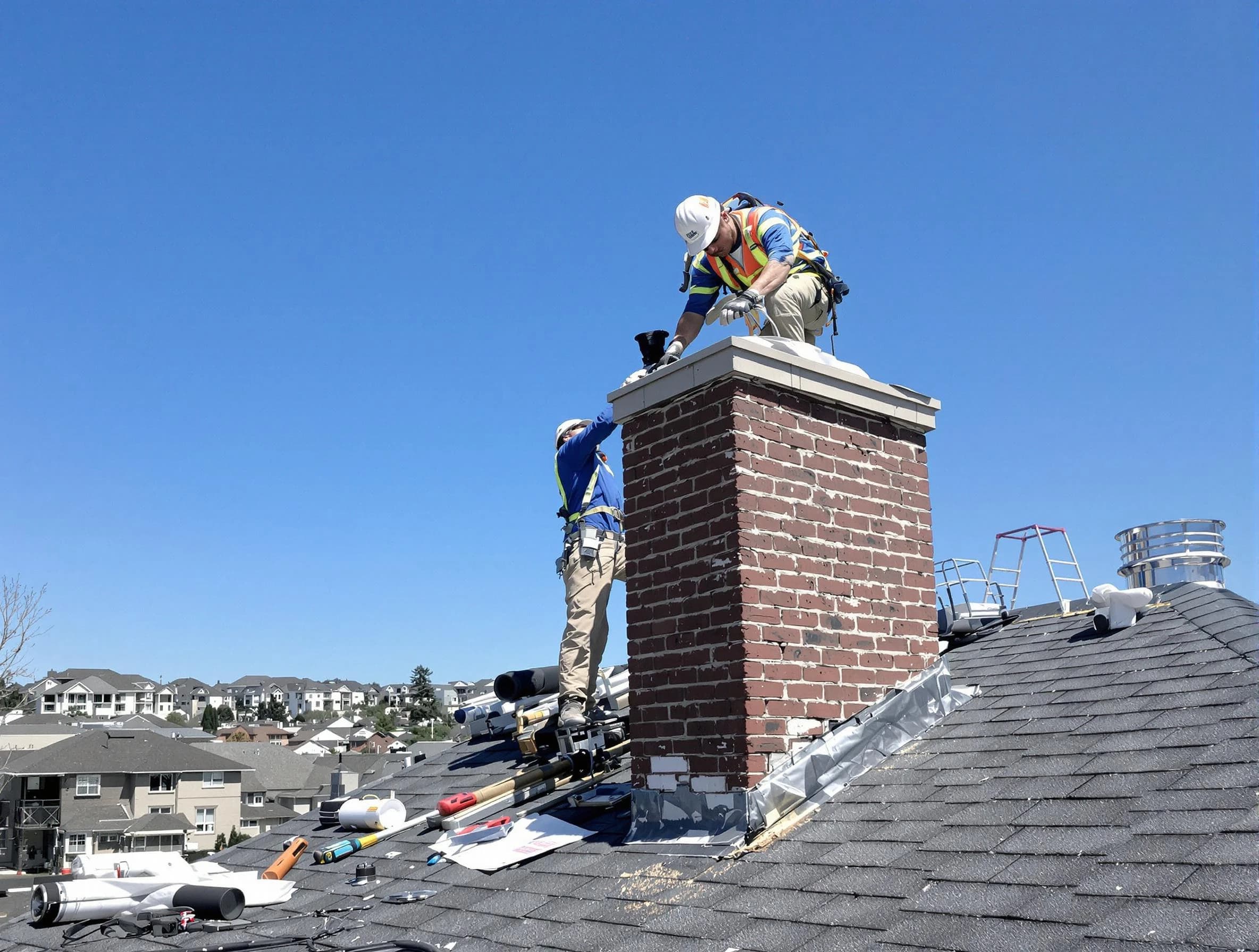 Gunbarrel Chimney Sweep repairing a chimney crown in Gunbarrel, CO